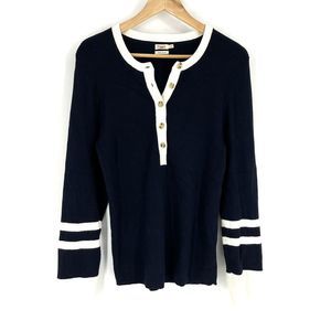 Faherty Sweater Size XL Womens Navy White Mikki Henley Coastal Colorblock Ribbed